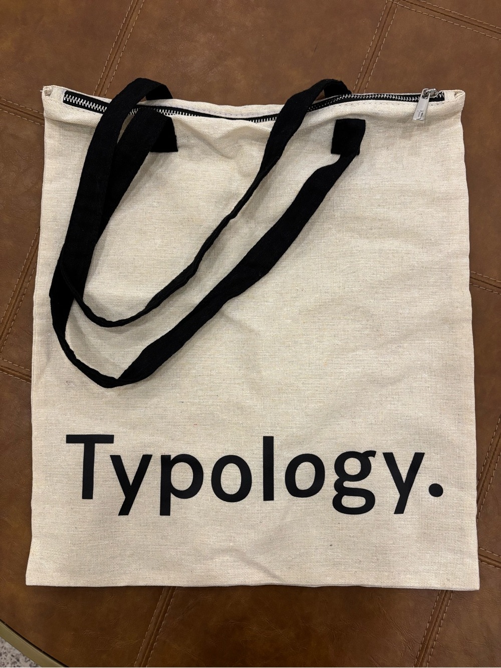 Typology Canvas Tote in Cream with Black Handles